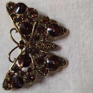 Elegant Vintage Goldtone and Amber Butterfly Brooch